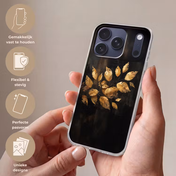 Telefoonhoesje Softcase - Gouden Bladeren op Donkere Achtergrond — 4