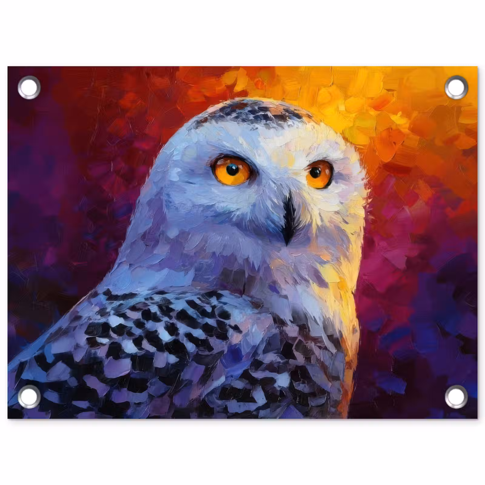 Tuinposter - Sneeuwuil - Schilderij - Kleurrijk - Wit — 1