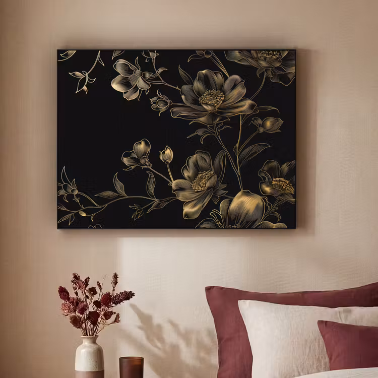 Art Frame - Bloemen - Zwart - Goud - Line art — 3