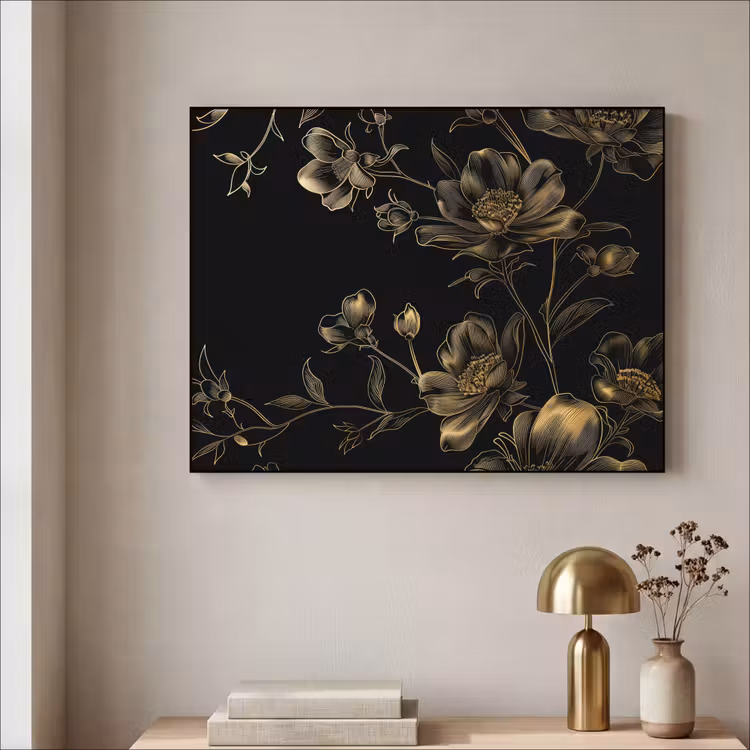 Art Frame - Bloemen - Zwart - Goud - Line art — 5