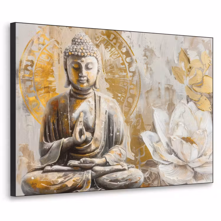Art Frame - Boeddha - Bloem - Lotus - Wit - Goud - Zen — 1