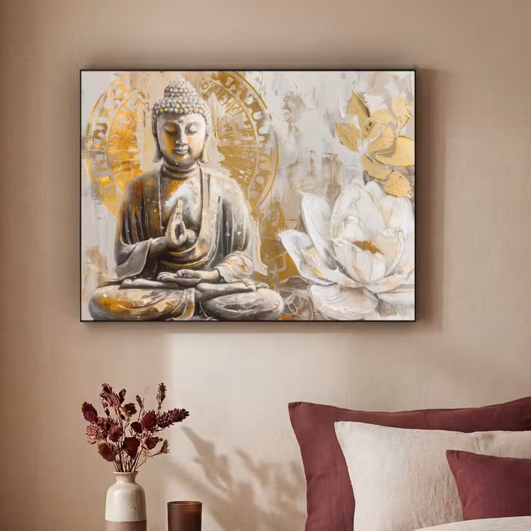 Art Frame - Boeddha - Bloem - Lotus - Wit - Goud - Zen — 3