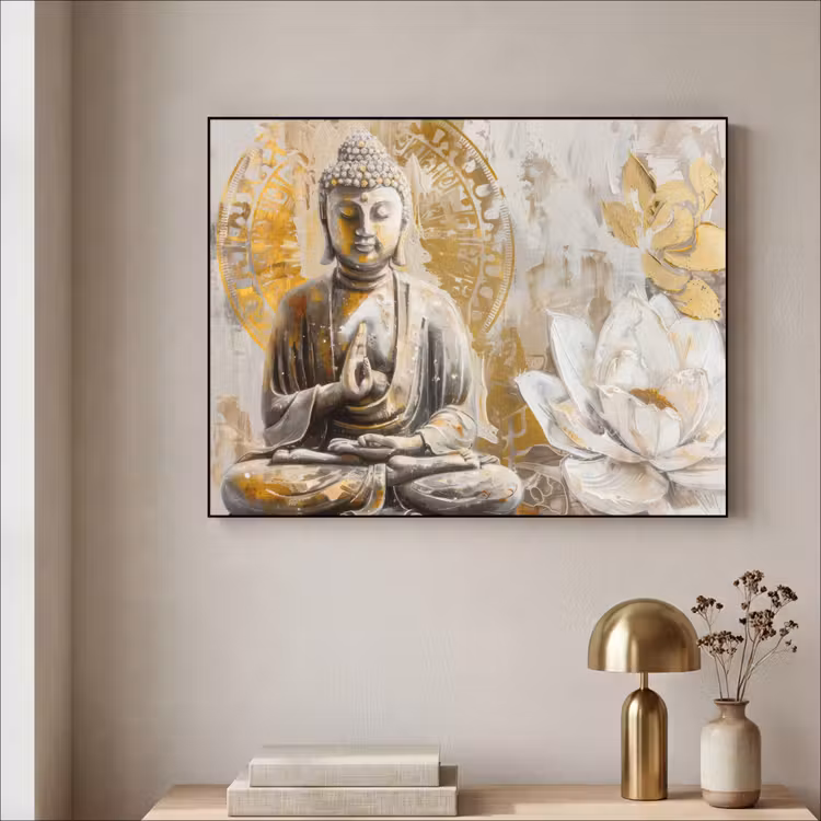 Art Frame - Boeddha - Bloem - Lotus - Wit - Goud - Zen — 5