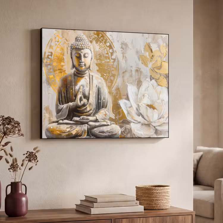 Art Frame - Boeddha - Bloem - Lotus - Wit - Goud - Zen — 7