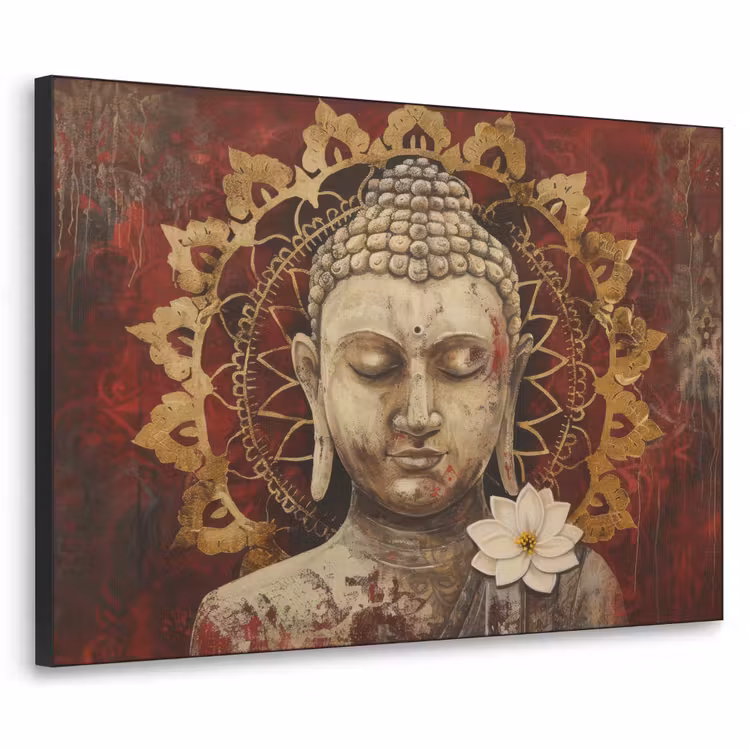 Art Frame - Boeddha - Mandala - Bloem - Rood - Goud - Zen — 1