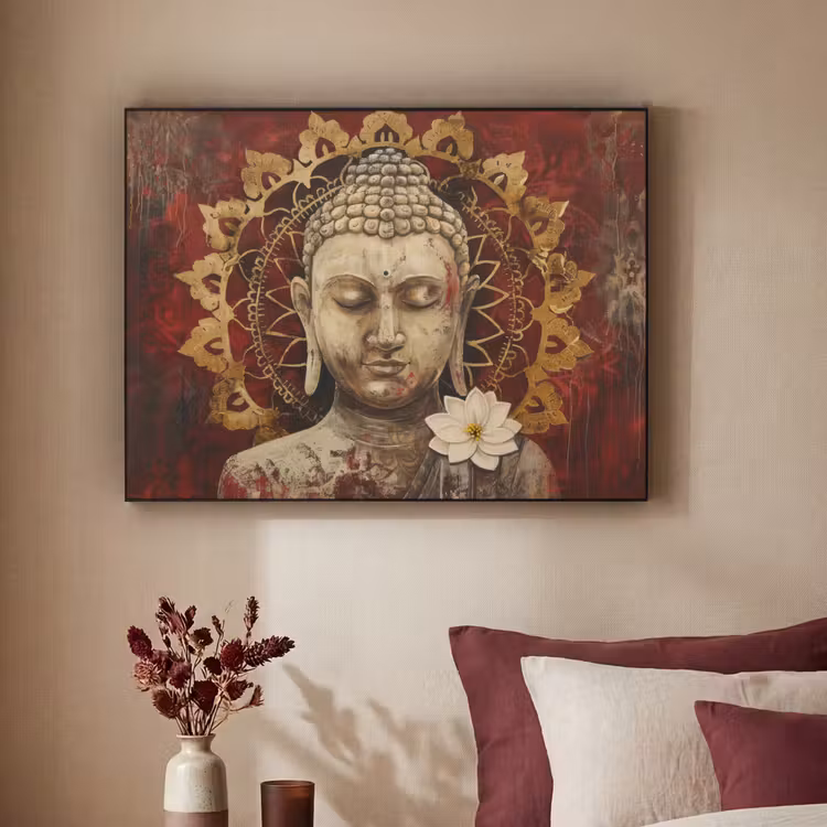 Art Frame - Boeddha - Mandala - Bloem - Rood - Goud - Zen — 3