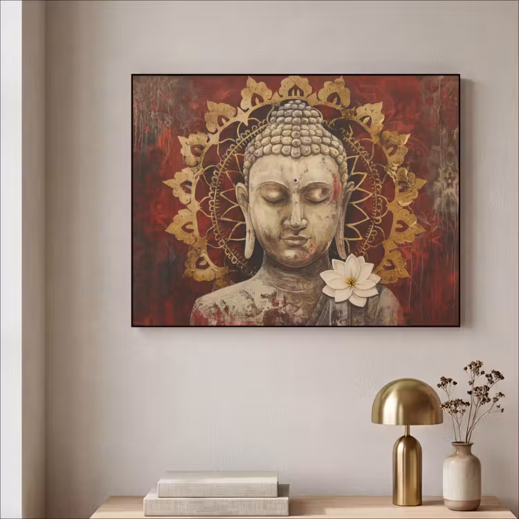 Art Frame - Boeddha - Mandala - Bloem - Rood - Goud - Zen — 5