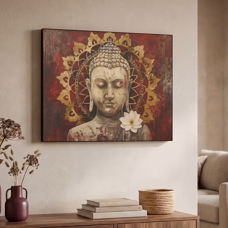 Art Frame - Boeddha - Mandala - Bloem - Rood - Goud - Zen — 7