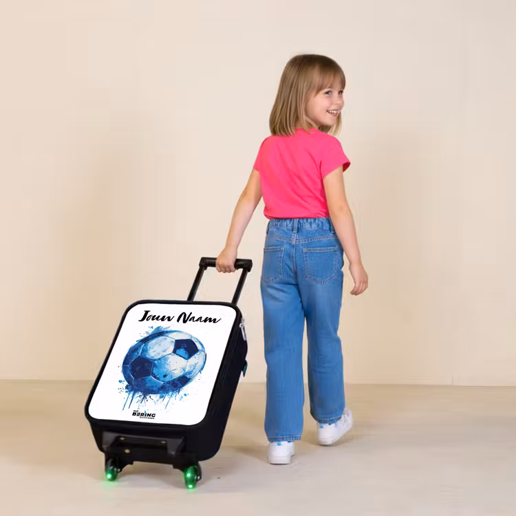 Kinderkoffer met naam - Voetbalvibes - Inktspatten - Blauw — 2