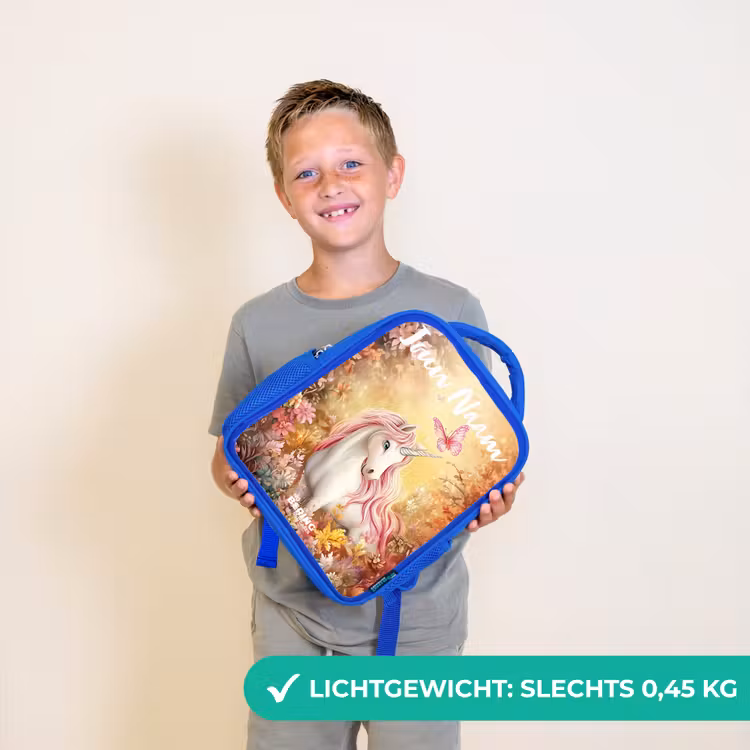Kinderrugzak met naam - Blauw - Eenhoorn - Vlinder - Roze - Manen — 2