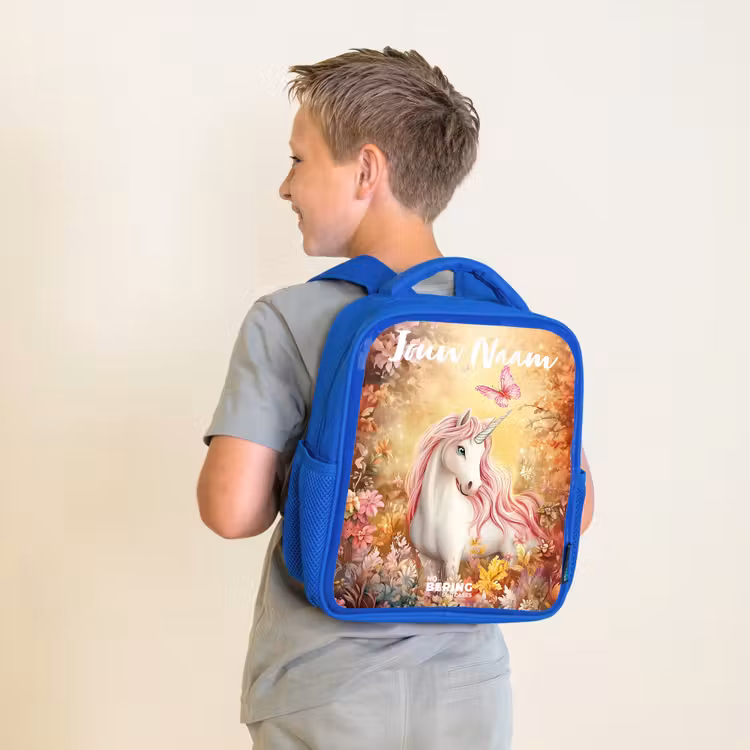 Kinderrugzak met naam - Blauw - Eenhoorn - Vlinder - Roze - Manen — 3