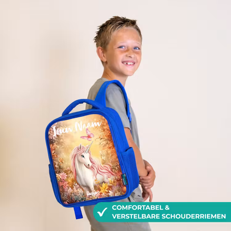 Kinderrugzak met naam - Blauw - Eenhoorn - Vlinder - Roze - Manen — 4