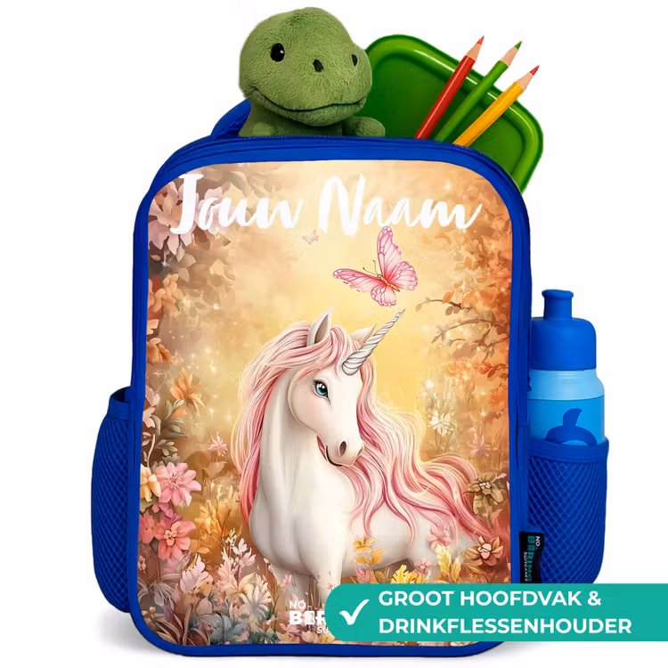 Kinderrugzak met naam - Blauw - Eenhoorn - Vlinder - Roze - Manen — 6