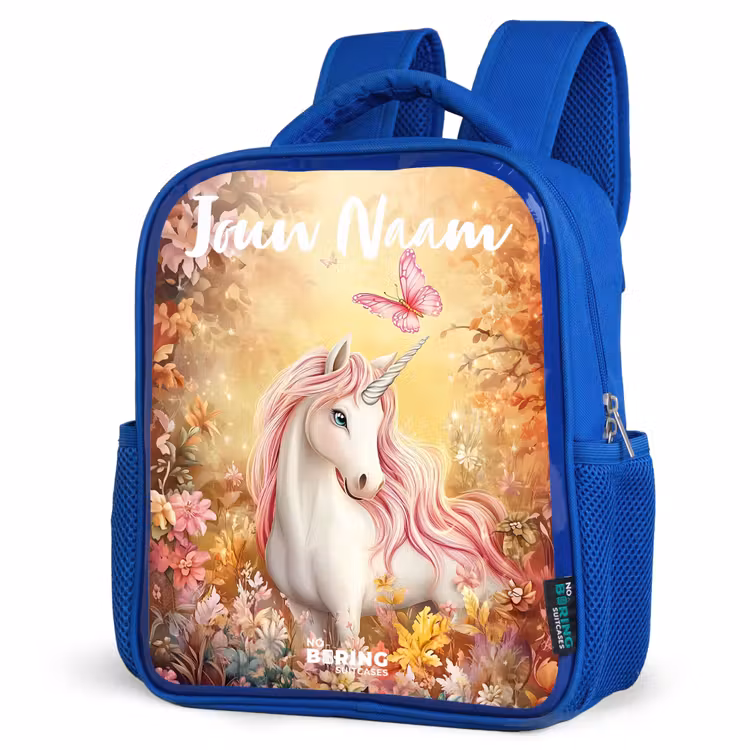 Kinderrugzak met naam - Blauw - Eenhoorn - Vlinder - Roze - Manen — 7