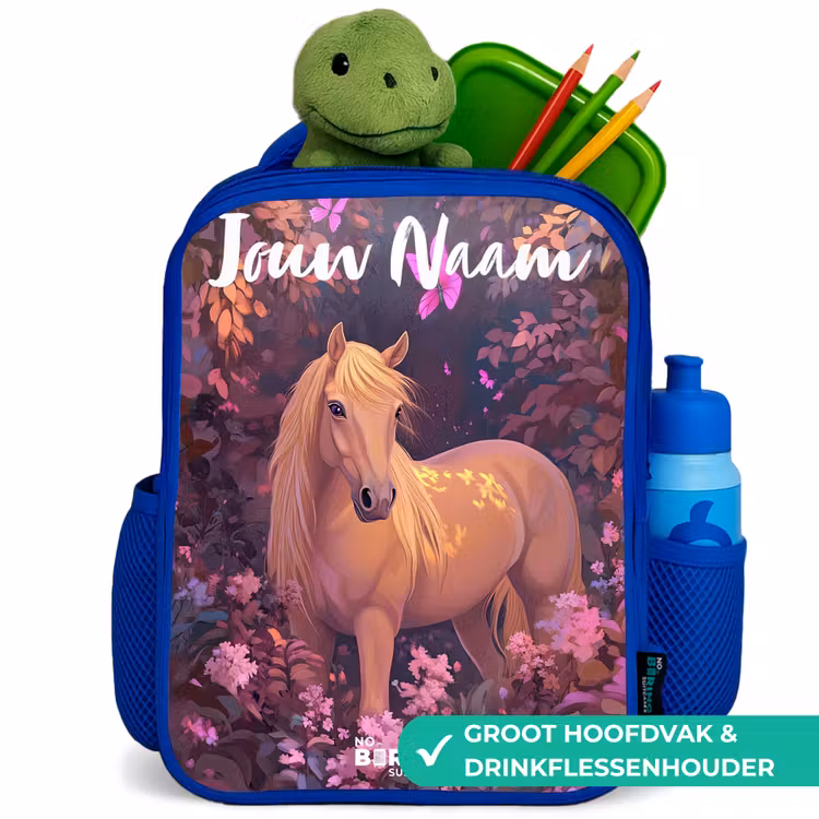 Kinderrugzak met naam - Blauw - Paard - Bloemen - Paars - Vlinder — 6