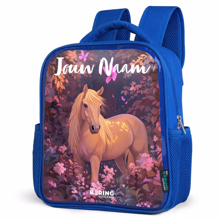 Kinderrugzak met naam - Blauw - Paard - Bloemen - Paars - Vlinder — 7