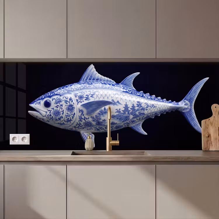 Keuken achterwand - Porselein - Tonijn - Delfts - Blauw — 1