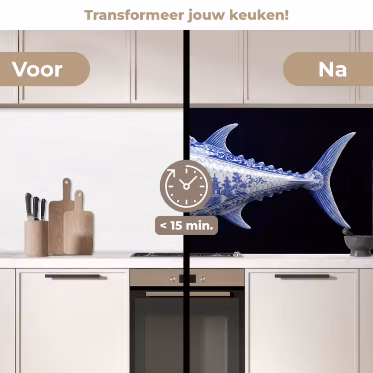 Keuken achterwand - Porselein - Tonijn - Delfts - Blauw — 2