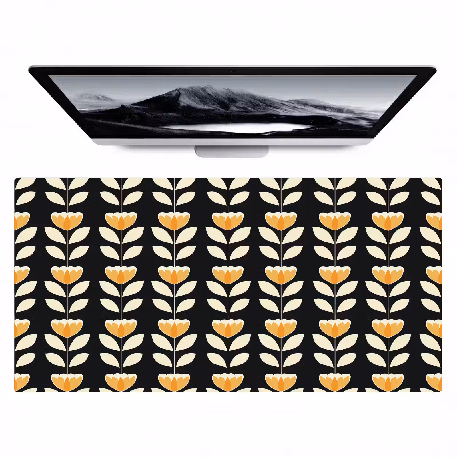 Bureau onderlegger - Retro - Bloem - Zwart - Okergeel — 1