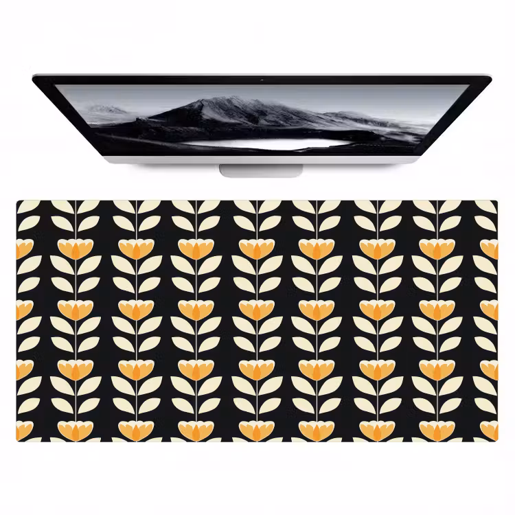 Bureau onderlegger - Retro - Bloem - Zwart - Okergeel — 1