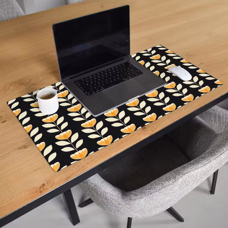 Bureau onderlegger - Retro - Bloem - Zwart - Okergeel — 3