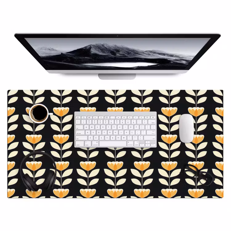 Bureau onderlegger - Retro - Bloem - Zwart - Okergeel — 4