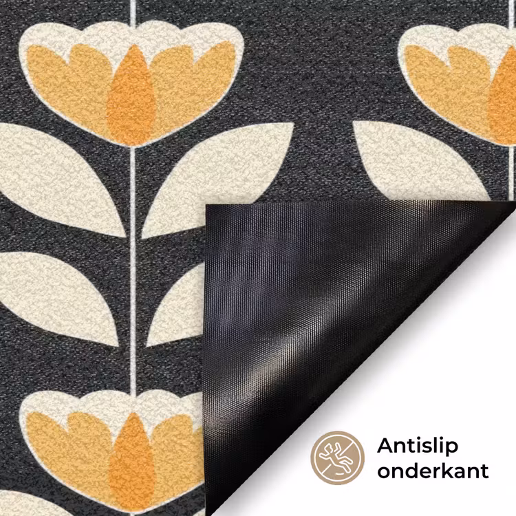 Deurmat - Retro - Bloem - Zwart - Okergeel — 6