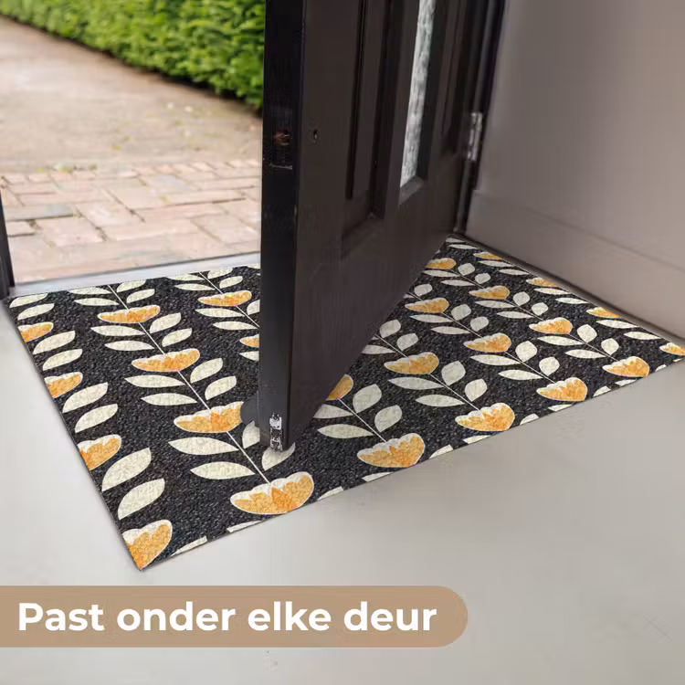 Deurmat - Retro - Bloem - Zwart - Okergeel — 7