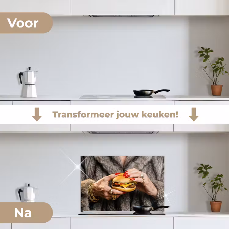 Spatscherm keuken - Vrouw - Hamburger - Bontjas — 3