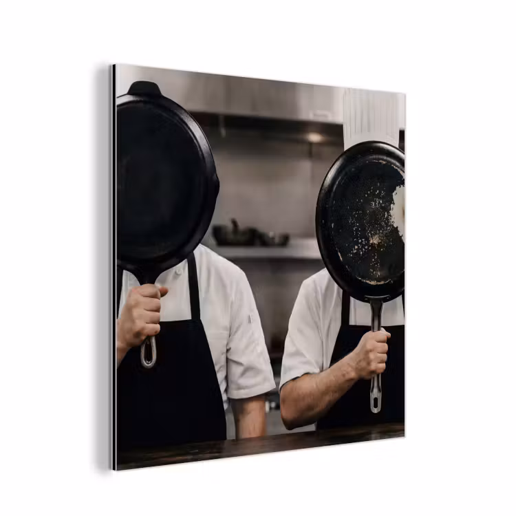 Aluminium schilderij - Koks - Koekenpannen - Keuken — 1
