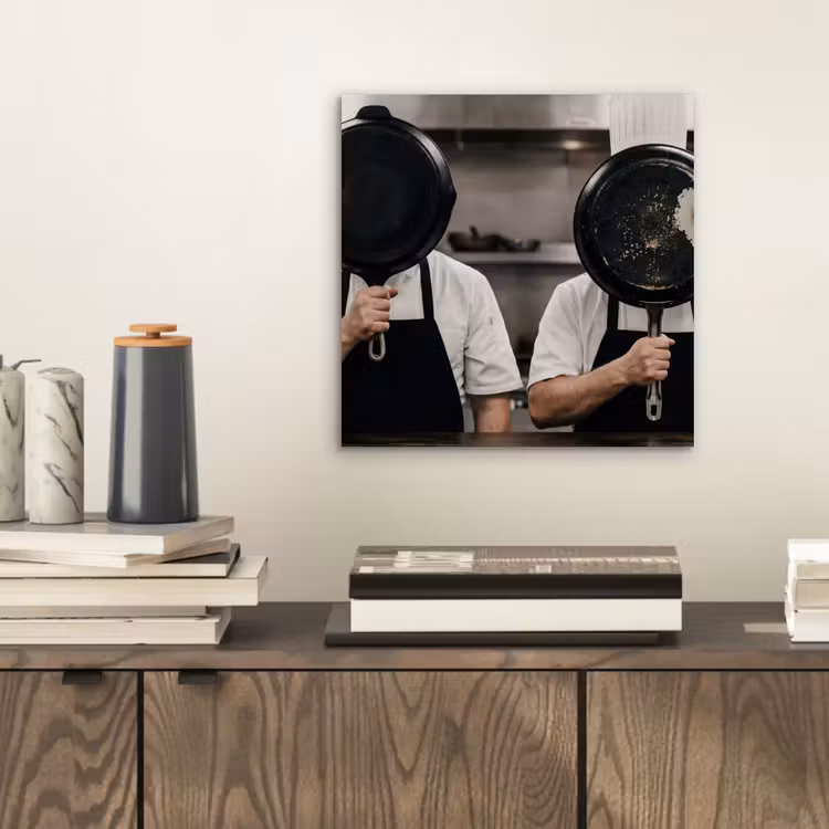 Aluminium schilderij - Koks - Koekenpannen - Keuken — 2