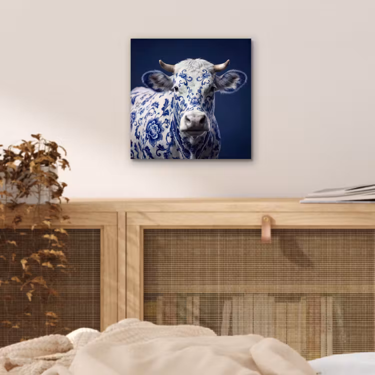 Aluminium schilderij - Koe - Delfts - Blauw - Artistiek — 4
