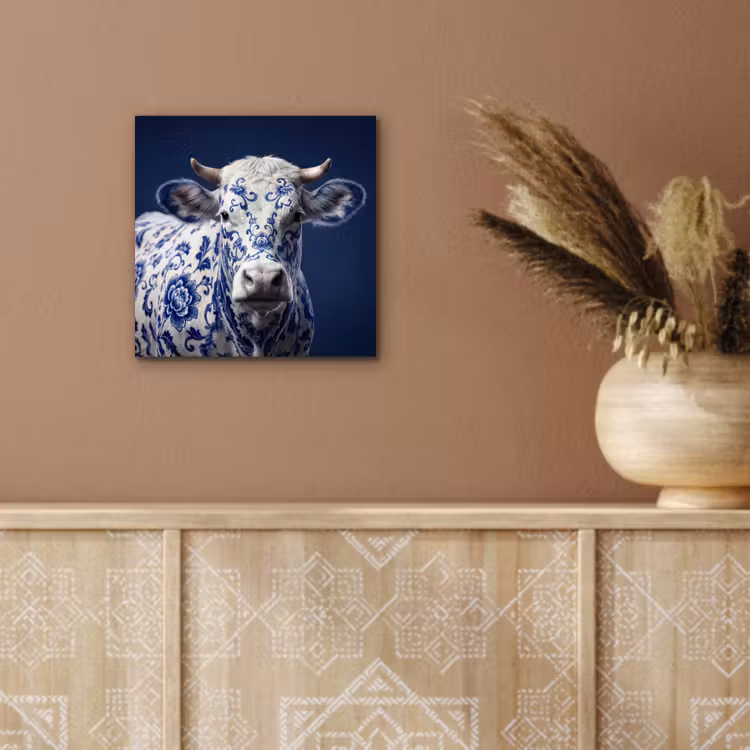 Aluminium schilderij - Koe - Delfts - Blauw - Artistiek — 5