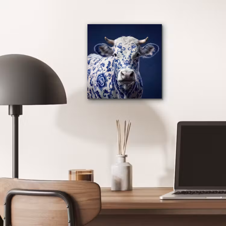 Aluminium schilderij - Koe - Delfts - Blauw - Artistiek — 6