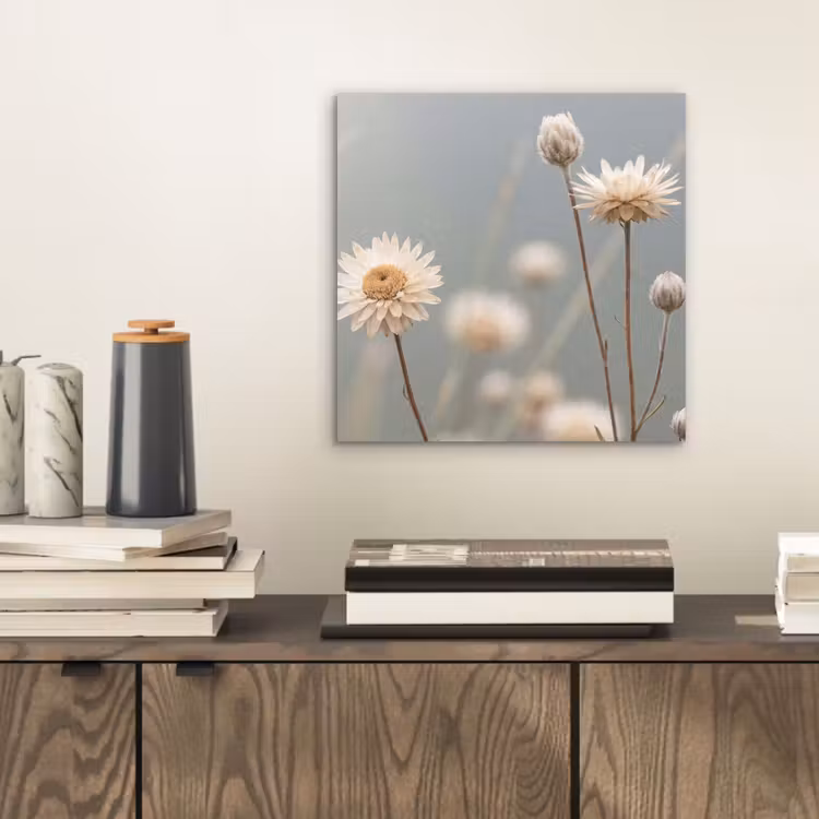 Aluminium schilderij - Strobloemen - Wit - Daglicht — 2