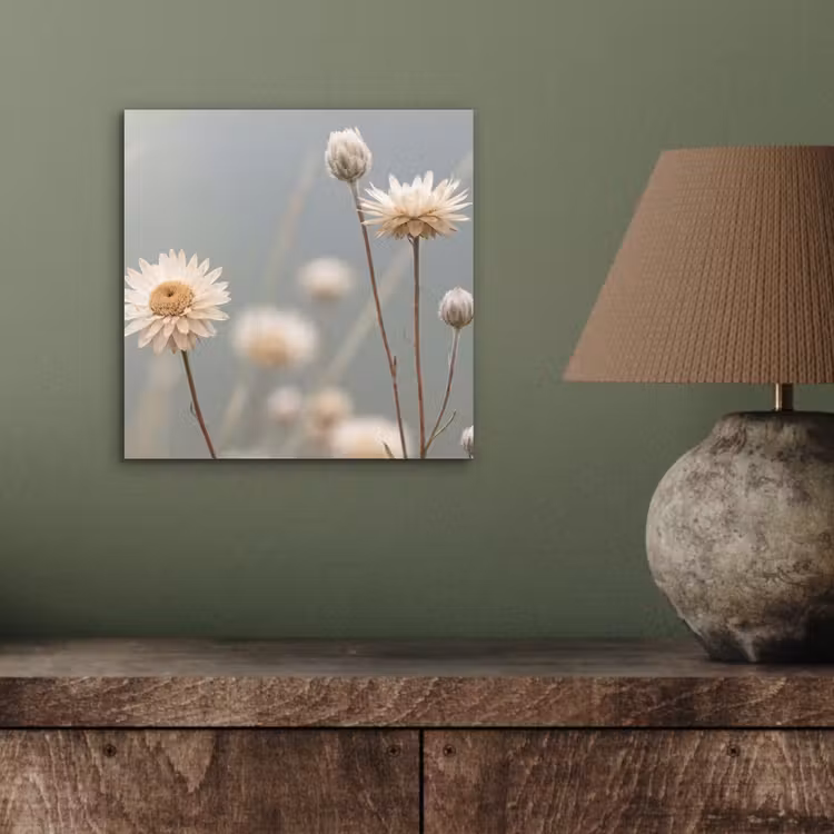 Aluminium schilderij - Strobloemen - Wit - Daglicht — 3