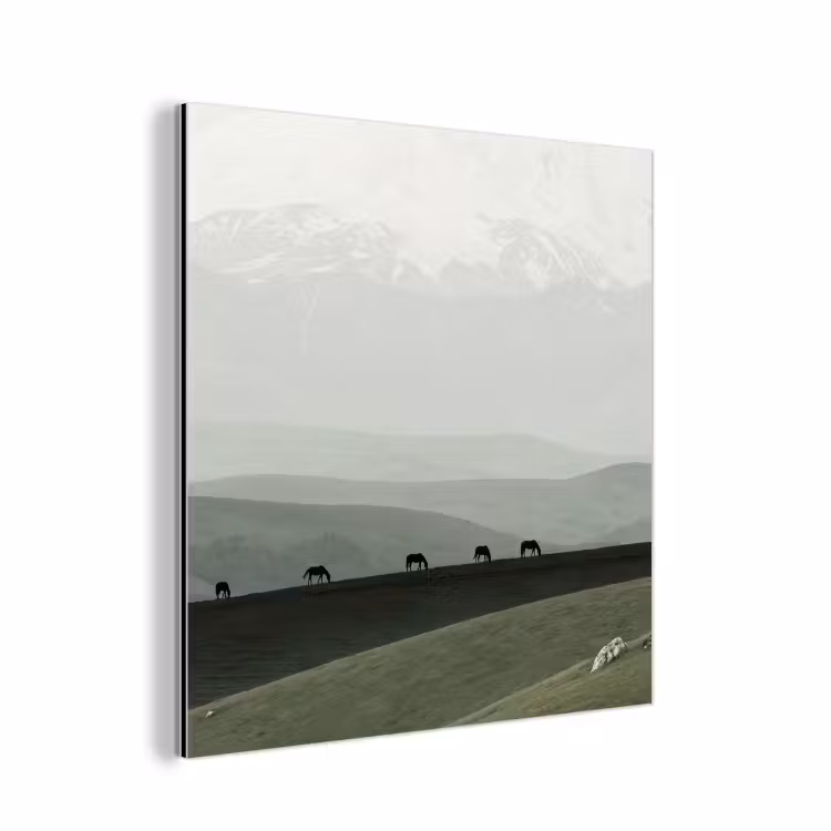 Aluminium schilderij - Grijs - Berg - Paarden — 1