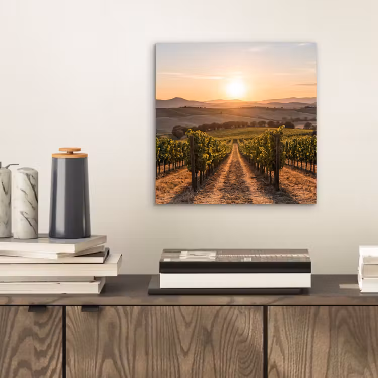 Aluminium schilderij - Wijngaard - Zonsondergang - Landschap — 2