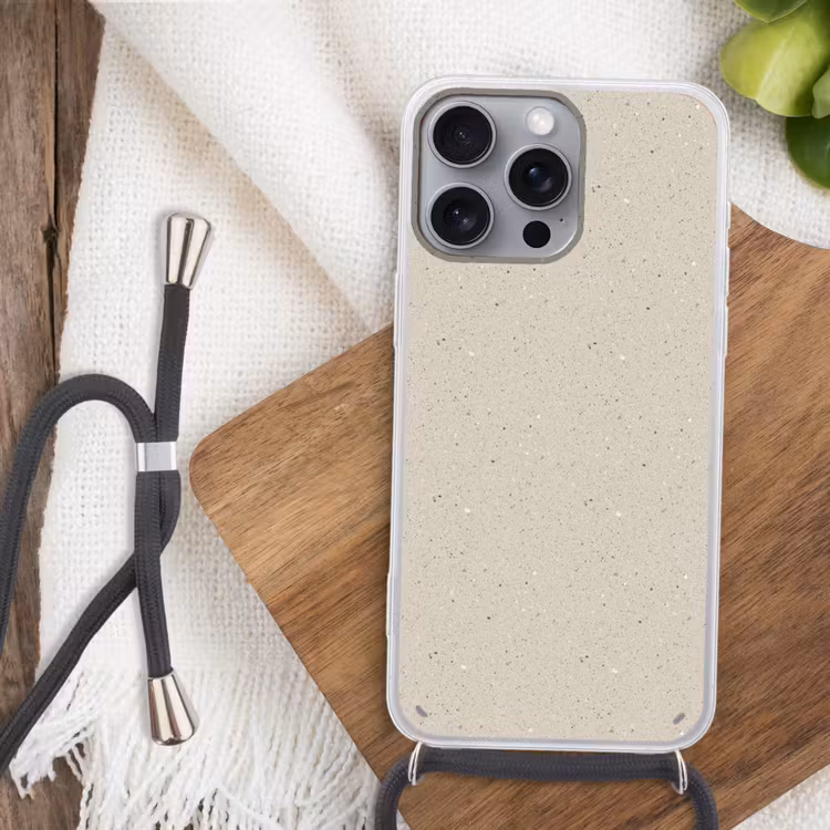 Telefoonhoesje met koord - Lichtbeige - Terrazzo - Grijs — 3