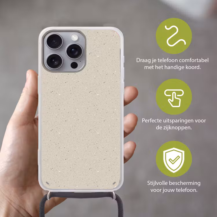 Telefoonhoesje met koord - Lichtbeige - Terrazzo - Grijs — 4
