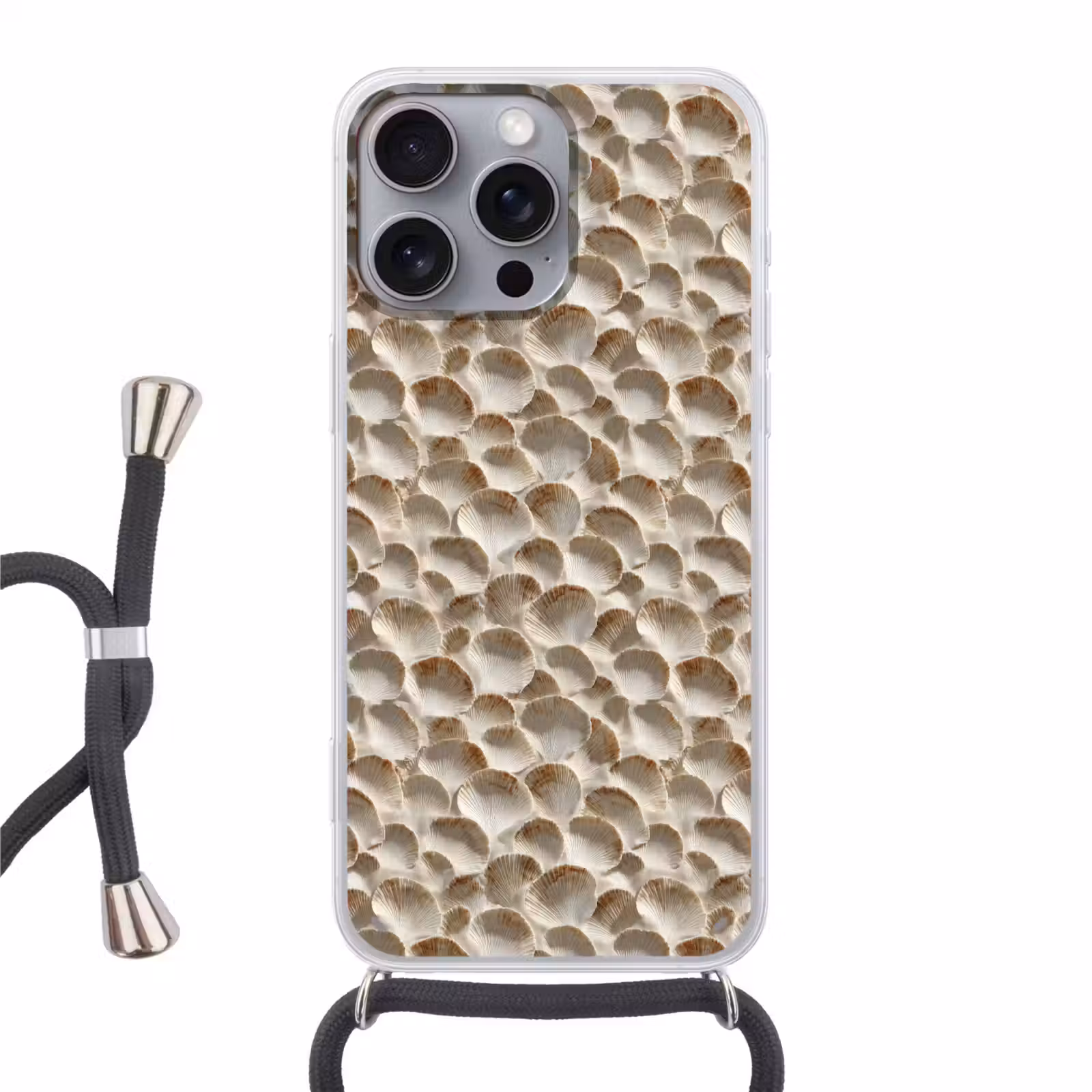 Telefoonhoesje met koord - Schelpen - Waaiervorm - Wit — 1