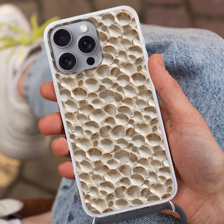 Telefoonhoesje met koord - Schelpen - Waaiervorm - Wit — 2