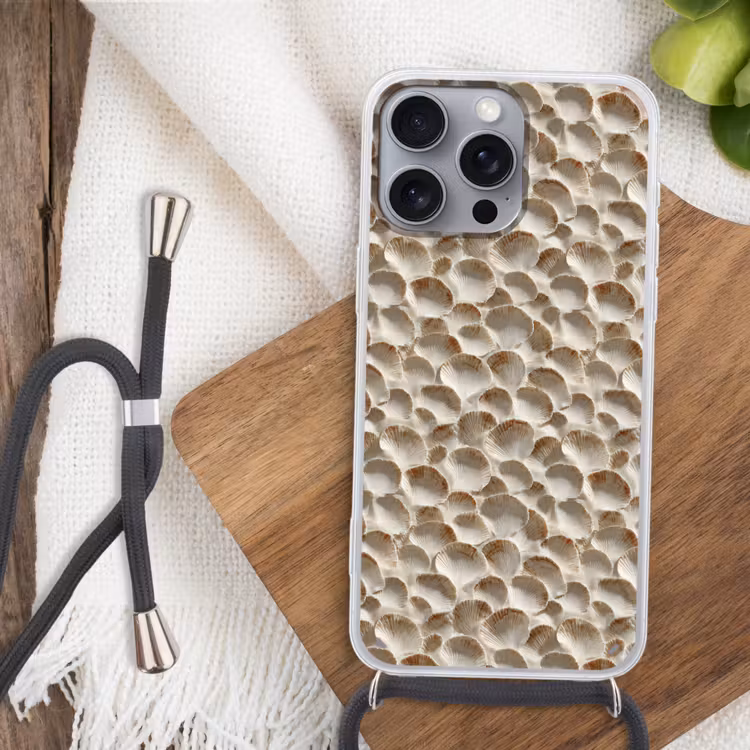 Telefoonhoesje met koord - Schelpen - Waaiervorm - Wit — 3