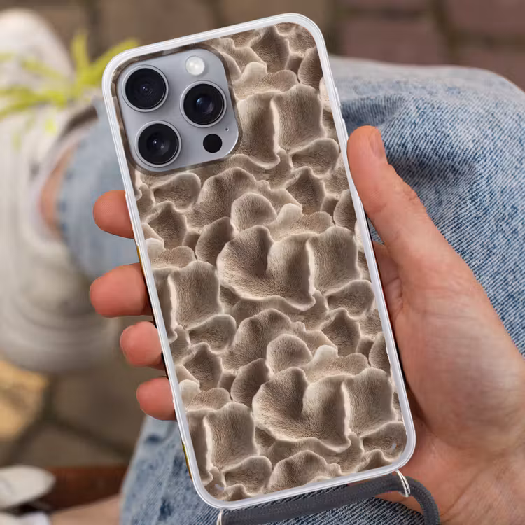 Telefoonhoesje met koord - Waaiervorm - Beige - Vezel textuur — 2
