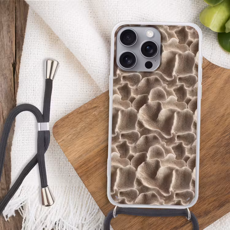 Telefoonhoesje met koord - Waaiervorm - Beige - Vezel textuur — 3
