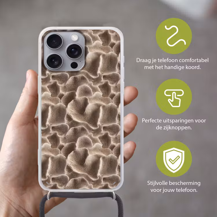 Telefoonhoesje met koord - Waaiervorm - Beige - Vezel textuur — 4