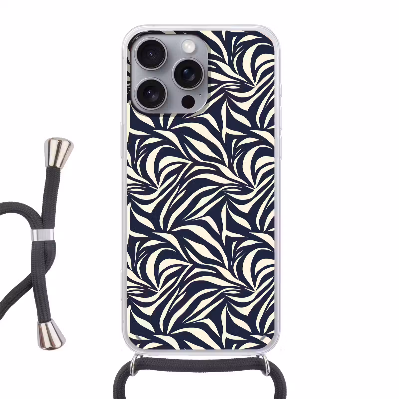 Telefoonhoesje met koord - Bladvormen - Blauw - Patroon - Wit — 1