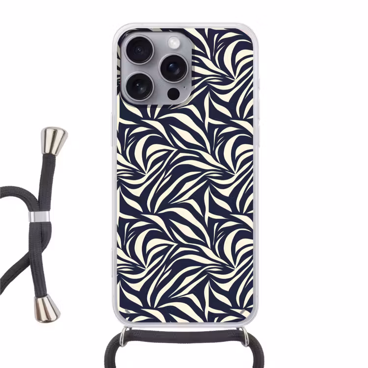 Telefoonhoesje met koord - Bladvormen - Blauw - Patroon - Wit — 1