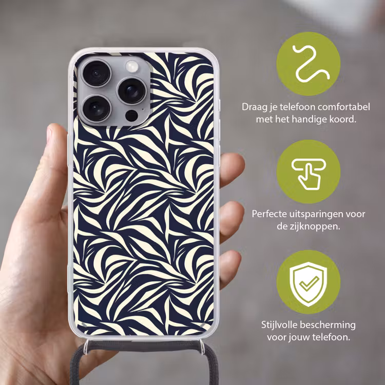 Telefoonhoesje met koord - Bladvormen - Blauw - Patroon - Wit — 4