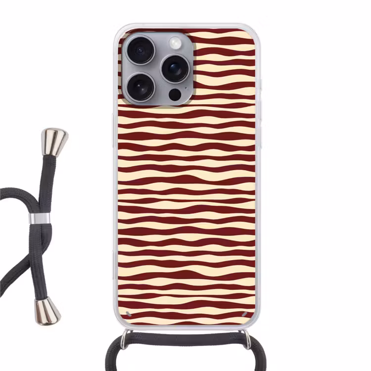 Telefoonhoesje met koord - Golven - Rood - Patroon - Crème — 1